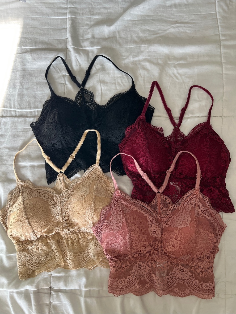 Lace Bralette Crop Top - Black, Burgundy, Nude, Dusty Pink